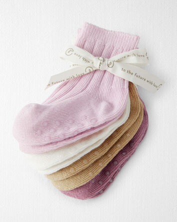 Baby Girl Toddler Girl 4-Pack No-Slip Socks Made with Organic Cotton, 