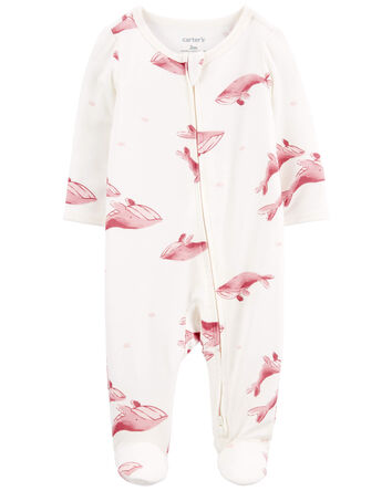 Baby Whale Print 2-Way Zip LENZING™ ECOVERO™ Sleep & Play Pajamas, 