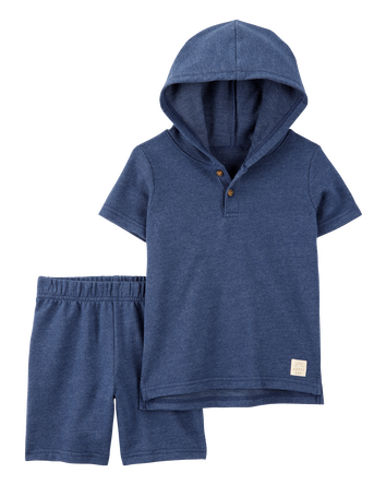 Toddler 2-Piece Hooded Henley & Short Set - Navy, 