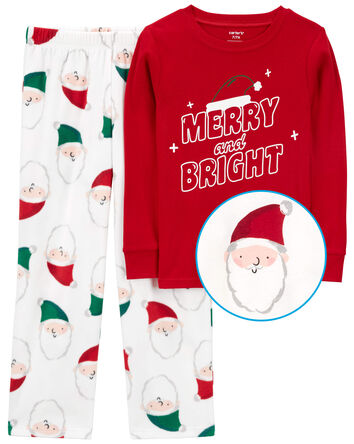 Kid 2-Piece Santa Fleece & Cotton Pajamas, 