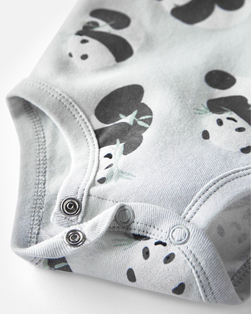 Baby Organic Cotton 3-Pack Panda-Print & Striped Bodysuits, image 2 of 6 slides
