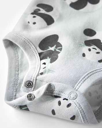 Baby Organic Cotton 3-Pack Panda-Print & Striped Bodysuits, 