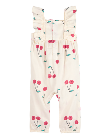 Baby Cherry Flutter Sleeves Jumpsuit-Ivory, 