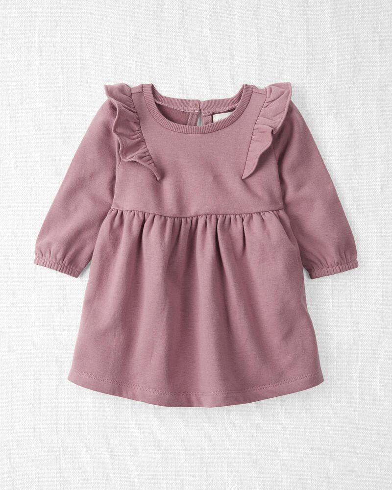 Baby Long-Sleeve Ruffle Dress Made with Organic Cotton in Desert Mauve, image 1 of 6 slides