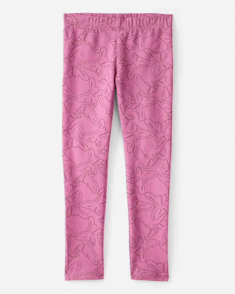 Girls Butterfly Print Cotton Pull-On Stretch Leggings - Pink, image 1 of 4 slides