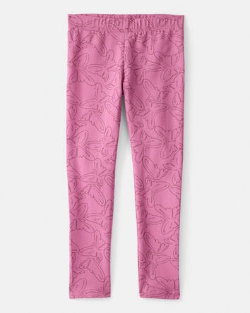 Girls Butterfly Print Cotton Pull-On Stretch Leggings - Pink, 