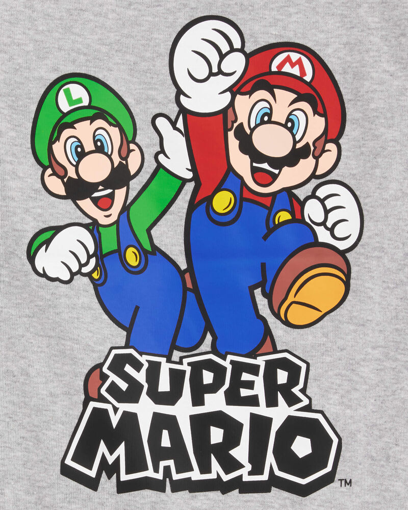 Kid Super Mario Snug Fit Cotton 2-Piece Pajamas - Heather, image 2 of 3 slides