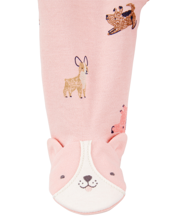 Baby Dog Print 2-Way Zip Cotton Sleep & Play Pajamas - Pink, 