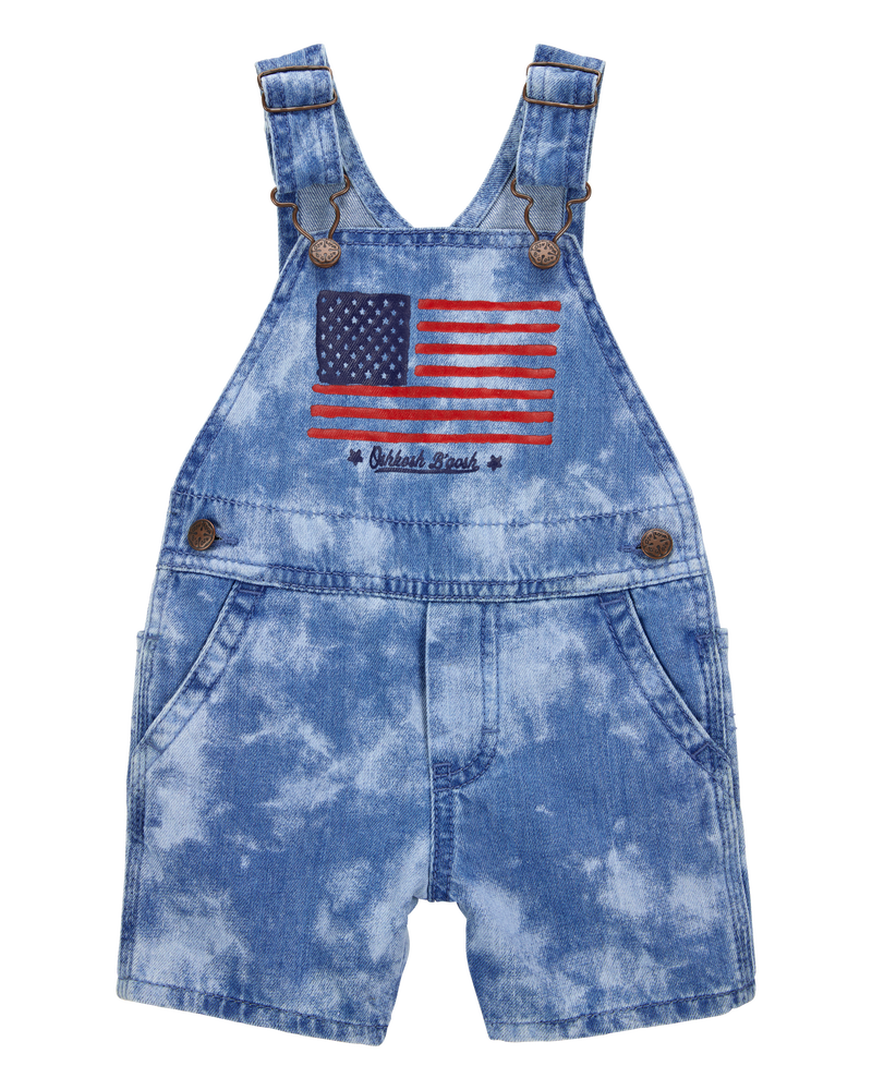 Baby Neutral Flag Print Tie Dye Shortalls - Blue, image 1 of 4 slides