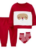Red/White - Baby 3-Piece Santa Outfit Set
