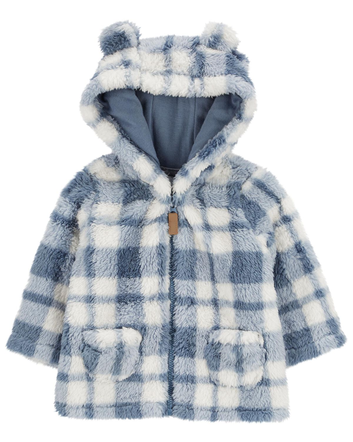 Ivory/Blue Baby Plaid Sherpa Jacket