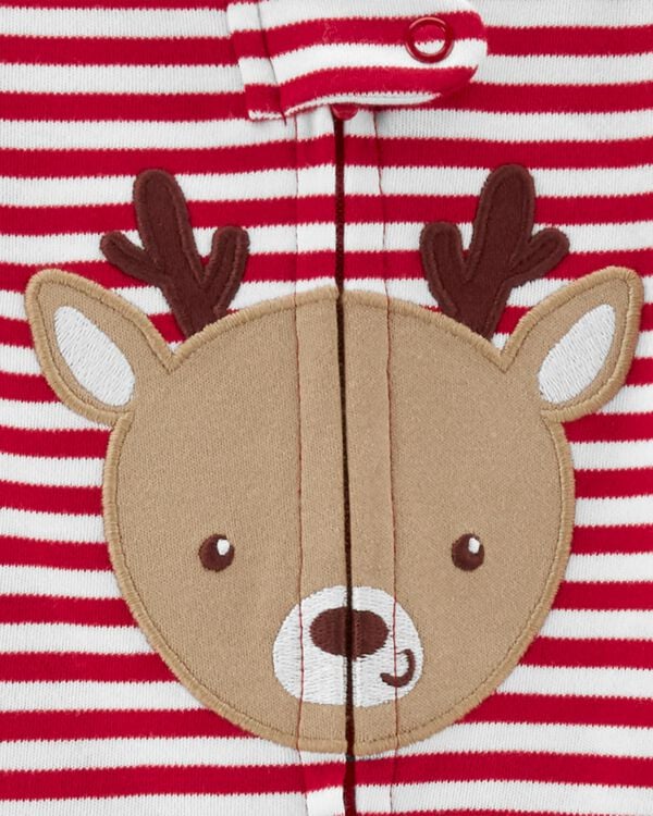 Red Baby Reindeer 2Way Zip Cotton Sleep & Play Pajamas