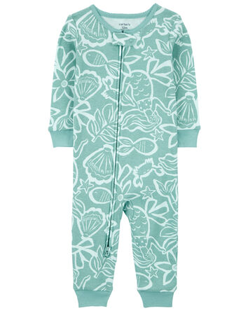 Toddler 1-Piece Ocean Print 100% Snug Fit Cotton Footless Pajamas, 