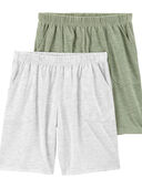 Green/Grey - Kid 2-Pack Pull-On Slub Jersey Pajama Shorts