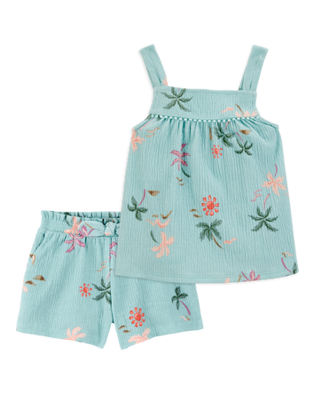 Baby 2-Piece Palm Tree Crinkle Jersey Tank & Play Shorts Set - Turquoise, 