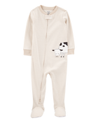 Baby Boy Cow Striped Snug Fit Cotton Footie 1-Piece Pajamas - Tan, image 1 of 4 slides