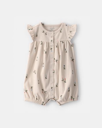 Baby Girl Floral Short-Sleeve Romper - Tan, 