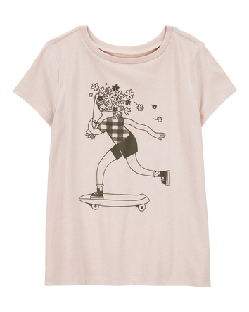Kid Floral Skater Girl Graphic Tee - Tan, 