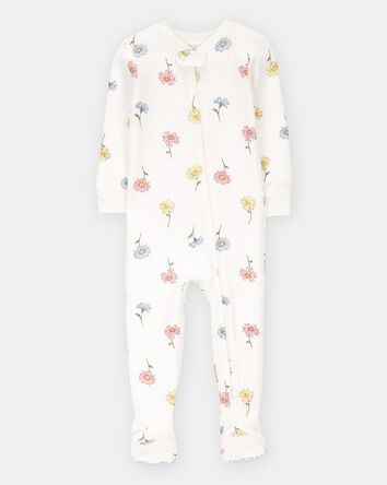 Baby Girl Floral Print PurelySoft Footie 1-Piece Pajamas - Ivory, 