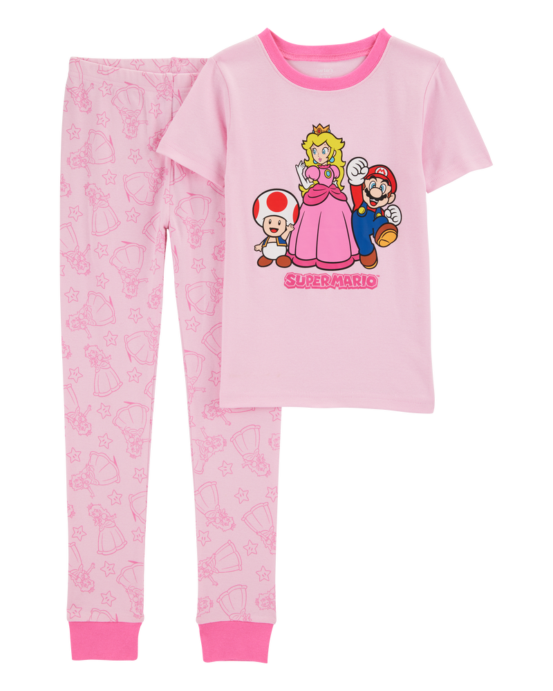 Kid Super Mario Bros™ Snug Fit Cotton 2-Piece Pajamas - Pink, image 1 of 3 slides