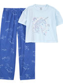 Blue - Kid 2-Piece Boxy Crop Unicorn Loose Fit Pajamas