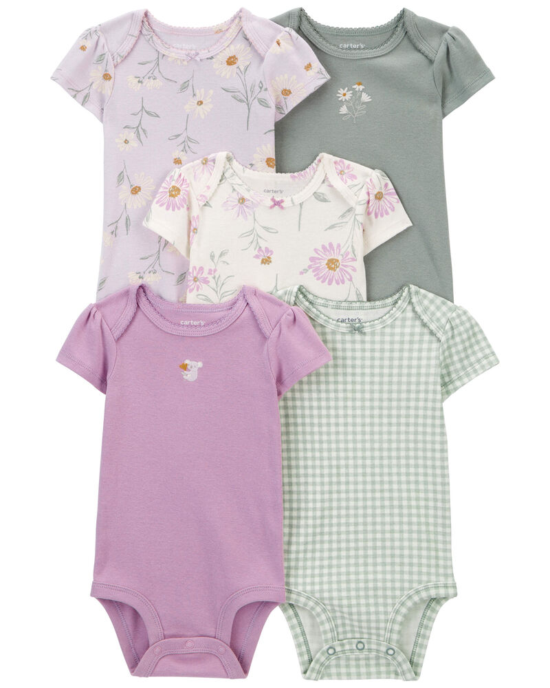 Baby 5-Pack Floral Short-Sleeve Bodysuits, image 1 of 7 slides