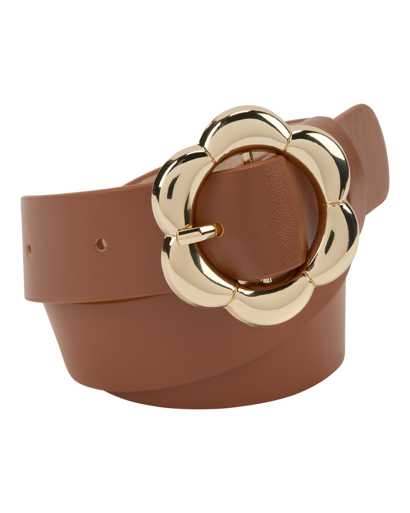 Faux Leather Daisy Belt in Tan, image 1 of 1 slides