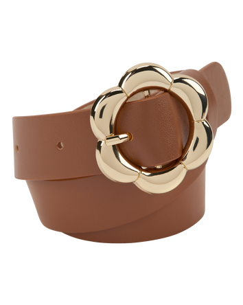 Faux Leather Daisy Belt in Tan, 