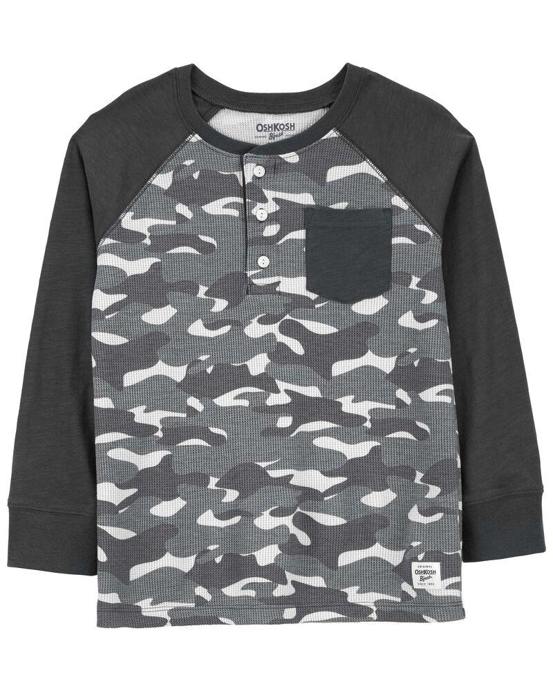 Kid Camo Print Pocket Henley, image 1 of 3 slides