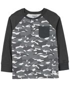 Kid Camo Print Pocket Henley, image 1 of 3 slides