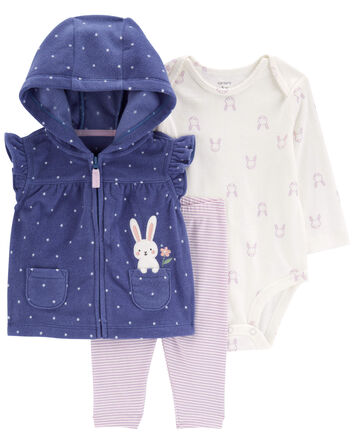 Baby 3-Piece Bunny Fleece Little Vest Set, 