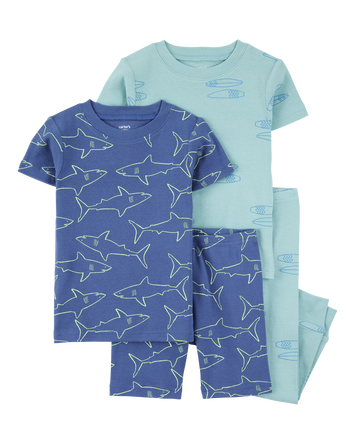 Toddler 4-Piece Shark Surfboard 100% Snug Fit Cotton Pajamas - Blue, 