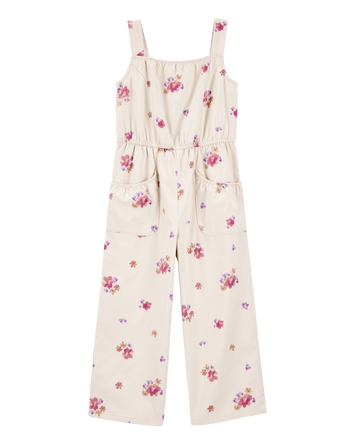 Girls Floral Print Jumpsuit - Ivory, 
