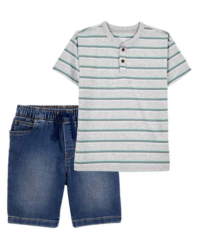Kid 2-Piece Henley & Shorts Outfit Set, image 1 of 6 slides