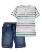 Kid 2-Piece Henley & Shorts Outfit Set, image 1 of 6 slides