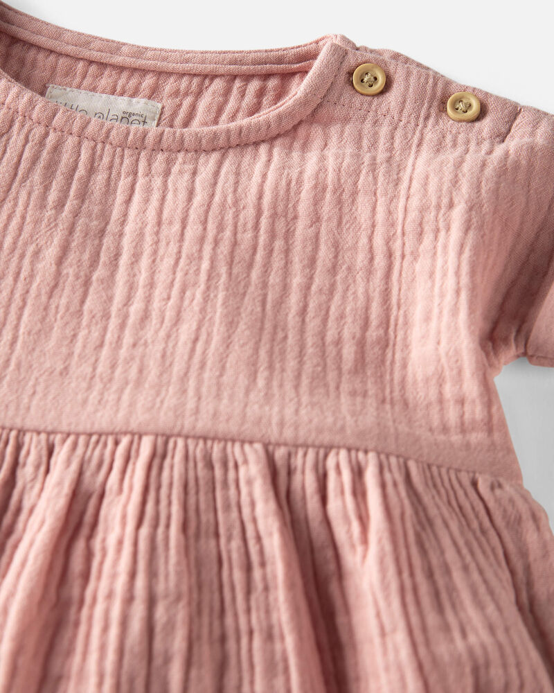 Baby Organic Cotton Gauze Dress in Pink, image 4 of 7 slides