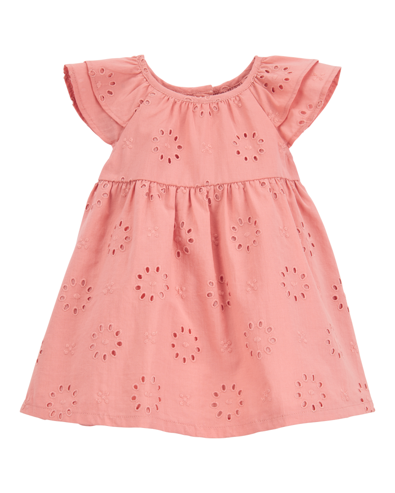 Baby Eyelet Cotton Dress - Pink, image 1 of 5 slides