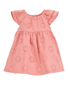 Baby Eyelet Cotton Dress - Pink, image 1 of 5 slides