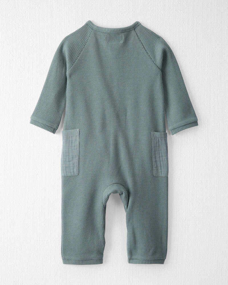 Baby Organic Cotton Waffle Knit Button-Down Jumpsuit, image 3 of 5 slides