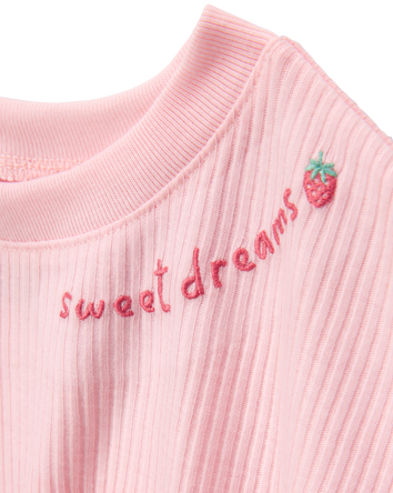 Girls Strawberry Print Loose Fit 2-Piece Pajamas - Pink, 