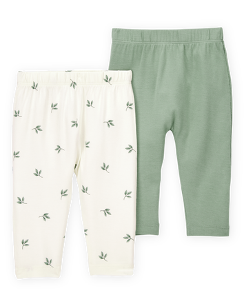 Baby 2-Pack PurelySoft Pull-On Pants - Green/White, 