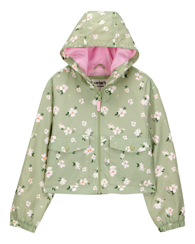 Kid Floral Print Windbreaker Jacket - Olive, image 1 of 3 slides