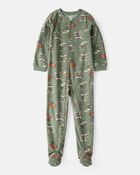 Kid 1-Piece Monster Truck Fleece Footie Pajamas - Green, image 1 of 3 slides
