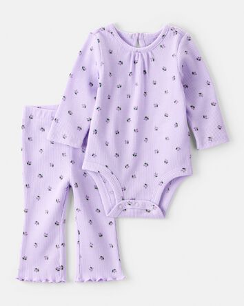 Baby 2-Piece Berry Print Bodysuit Pant Set - Purple, 