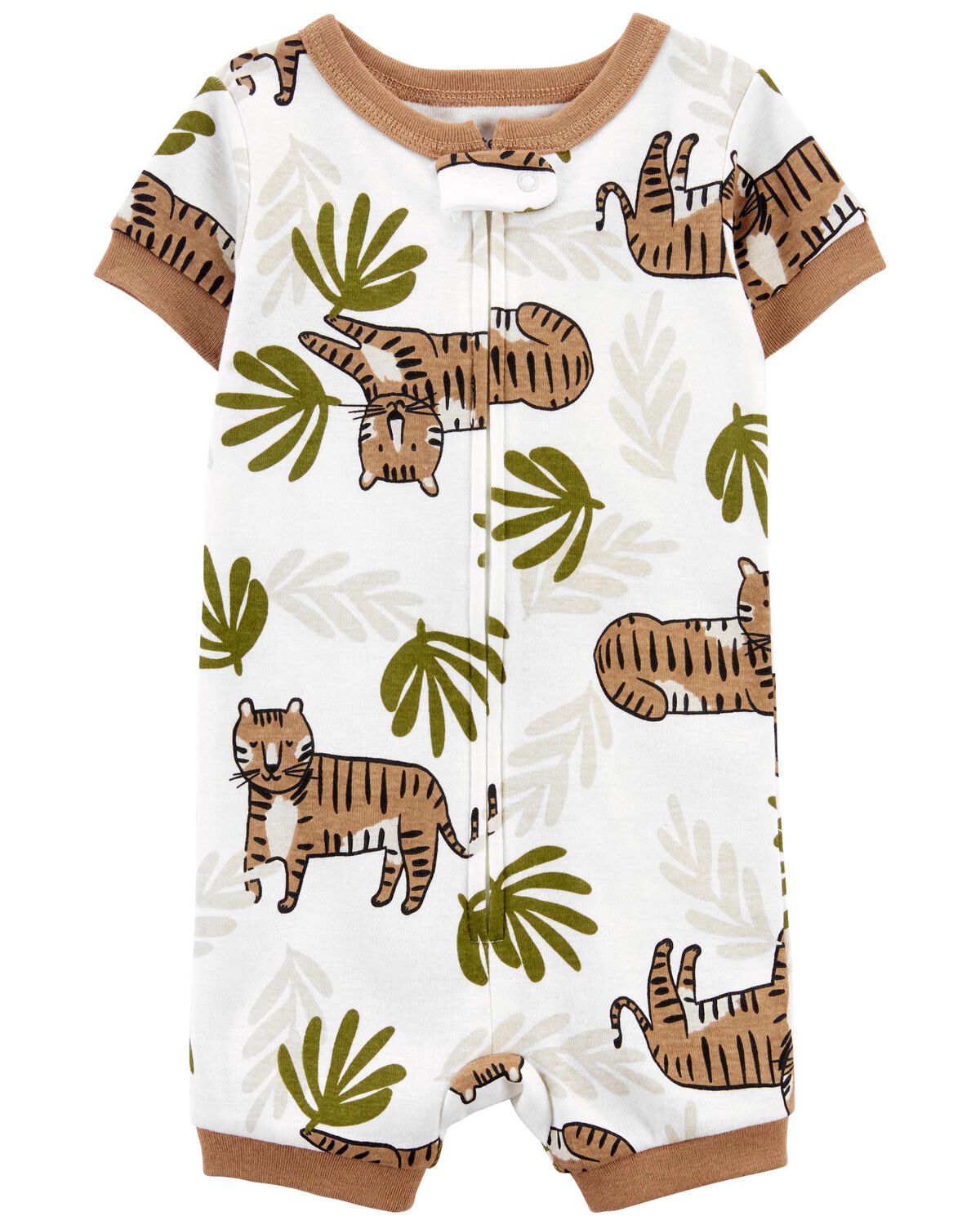 White Baby 1Piece Tiger 100 Snug Fit Cotton Romper Pajamas