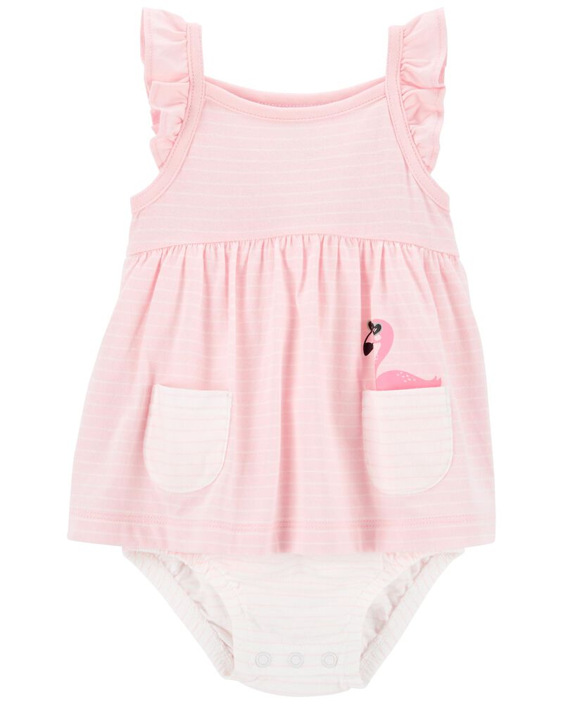 Baby 1-Piece Flamingo Bodysuit Dress Dress, image 1 of 3 slides