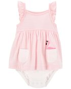 Baby 1-Piece Flamingo Bodysuit Dress Dress, image 1 of 3 slides