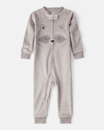 Toddler Boy Raccoon Velour-Velboa Loose Fit Long-Sleeve 2-Way Zip Pajamas, 