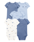 Baby Boy 5-Pack Dog Short-Sleeve Cotton Bodysuits - Blue, image 1 of 8 slides