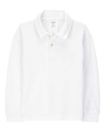 Kid Pique Long-Sleeve Polo Shirt - White, 